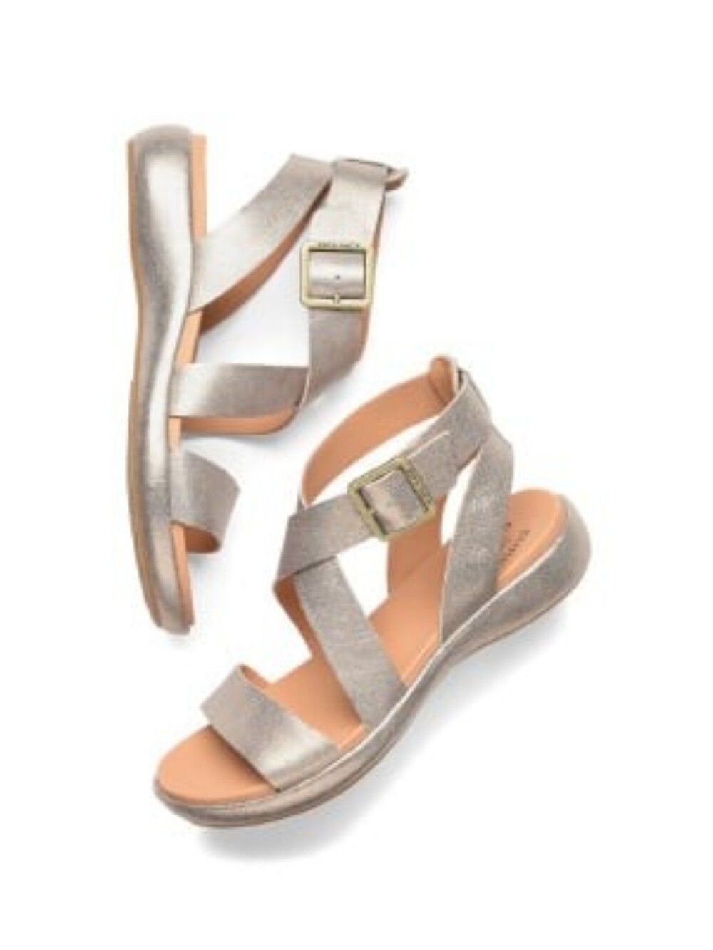 Kork-Ease Erigon Gold Leather Slingback Buckle Sandals 8 FLAW